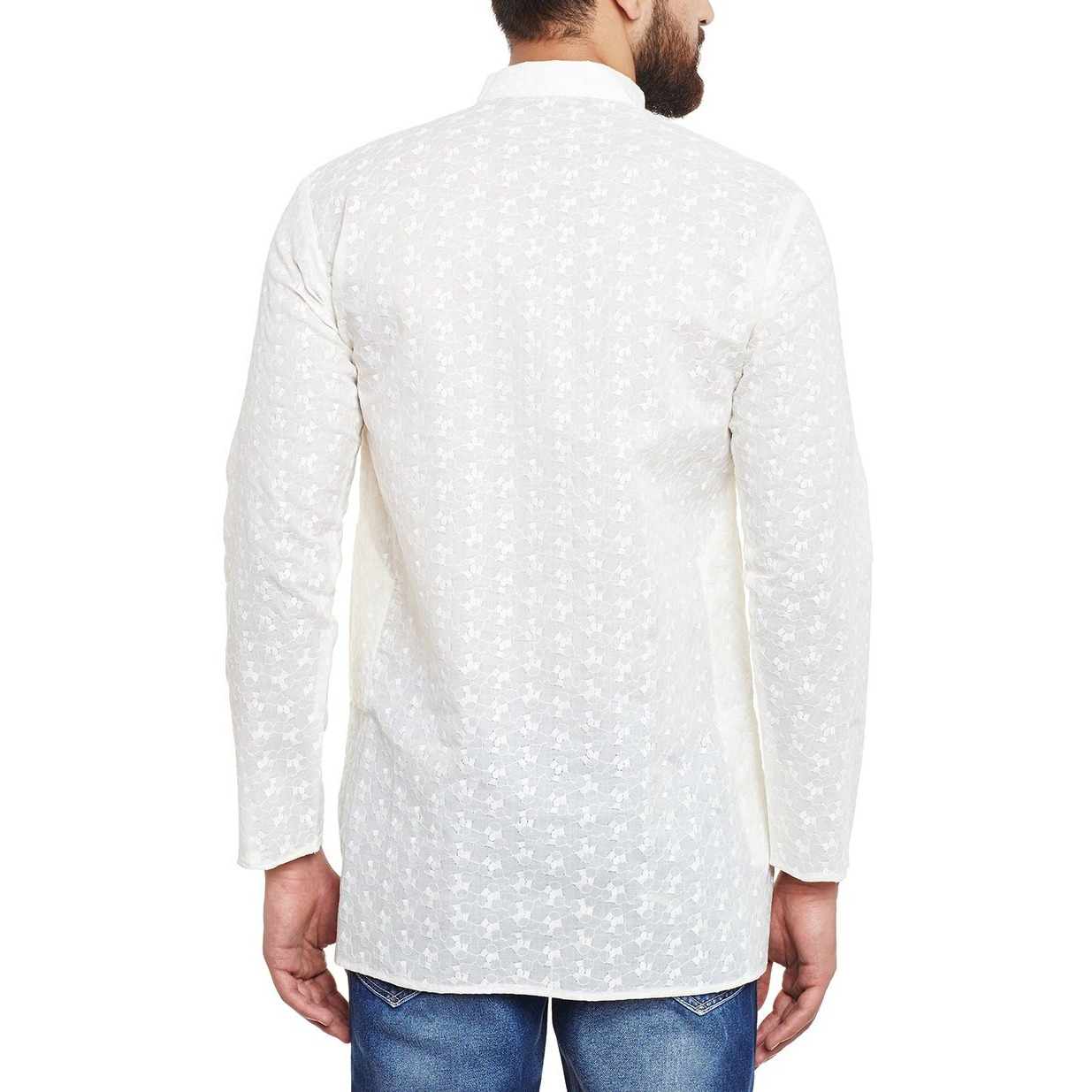 Sojanya (Since 1958 Men's Cream Pure Chicken Cotton Short Kurta