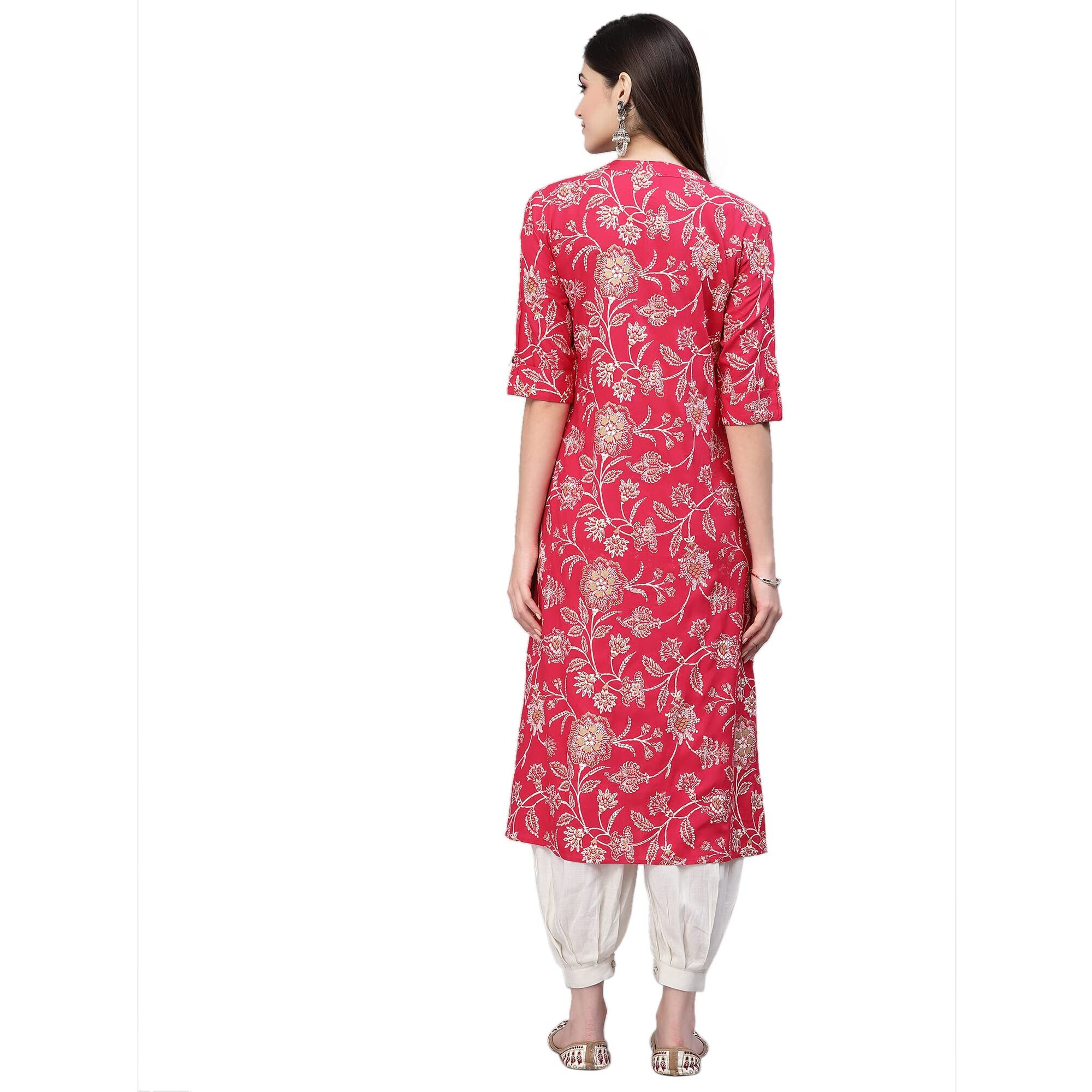 Stylum Women's Floral Print Rayon A-Line Kurta (Fionaruby44_Ruby, Xxl)