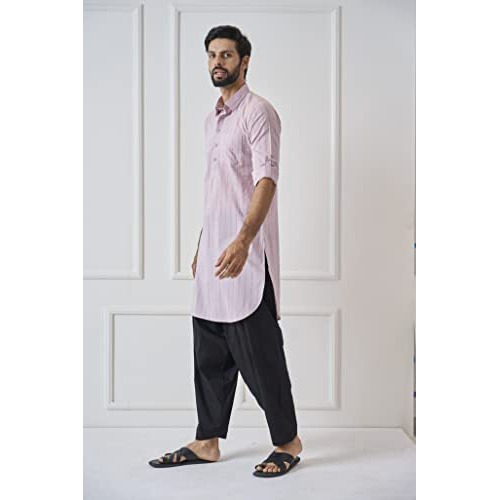 See Designs Men's Baby Pink Regular Fit Pure Cotton Pathani Kurta_Sdmpkt1142L