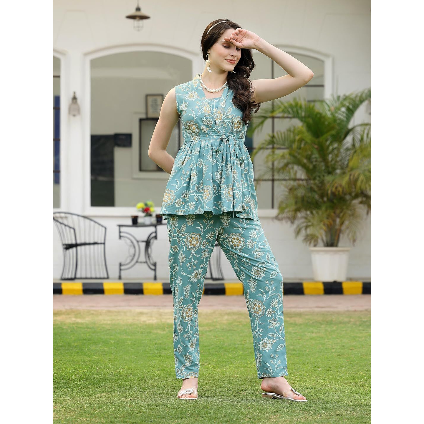 Stylum Women's Floral Printed Rayon Co-Ord Set (Cssalconaqua42_Aqua, Xl)