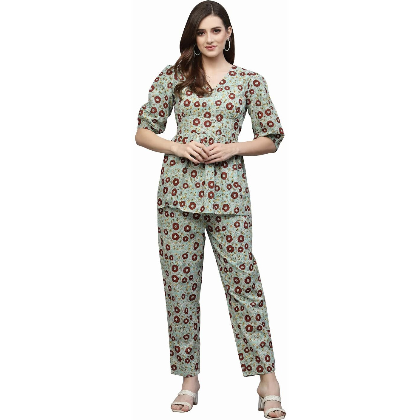 Stylum Women's Floral Printed Cotton Co-Ords Set (Belacord40_Blue, L)