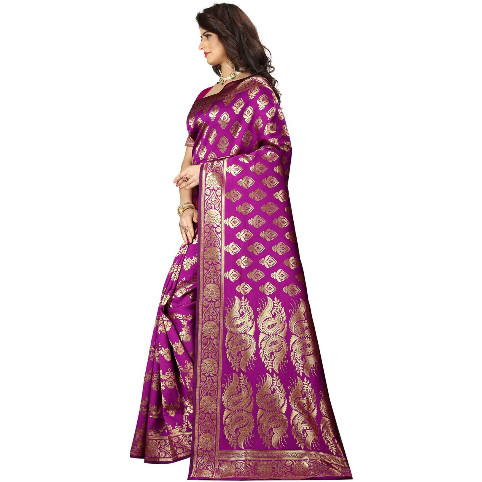 Sugathari Women's Art Silk Purple Kanchipuram Saree (San Pari 75 Purple)