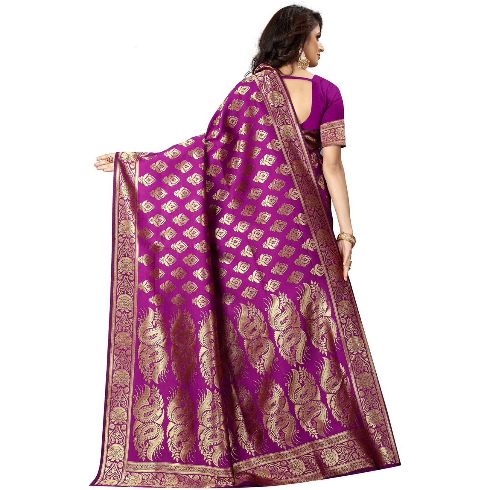 Sugathari Women's Art Silk Purple Kanchipuram Saree (San Pari 75 Purple)