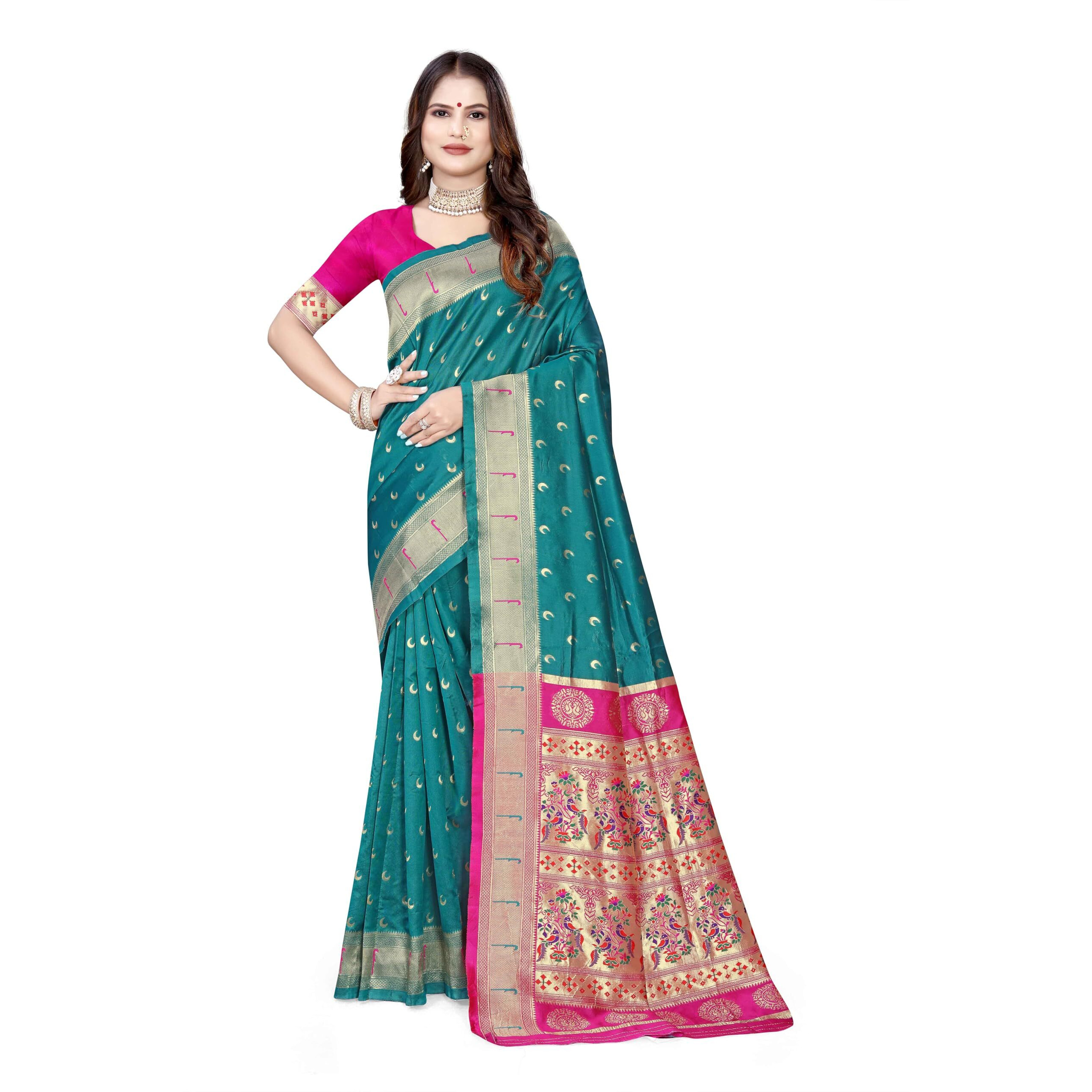 Sugathari Women's Banarasi Saree Pure Paithani Kanjivaram Silk Soft New Ladies 2024 Design Wear Pattu Sarees Latest Cotton Party Sari Collections With Blouse Piece For Wedding Sadi (Pari-206 Rama)