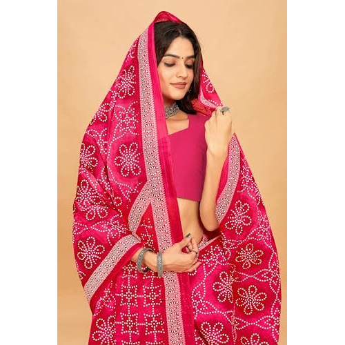 Tamaira Fashion Women's Bandhani Printed Pure Cotton Mulmul Saree Without Blouse Piece(11635_Pink)