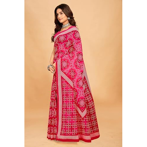 Tamaira Fashion Women's Bandhani Printed Pure Cotton Mulmul Saree Without Blouse Piece(11635_Pink)