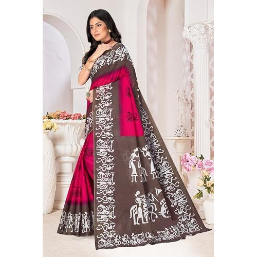 Tamaira Fashion Women's Printed Pure Cotton Mulmul Saree Without Blouse Piece(2501_Pink&Grey)