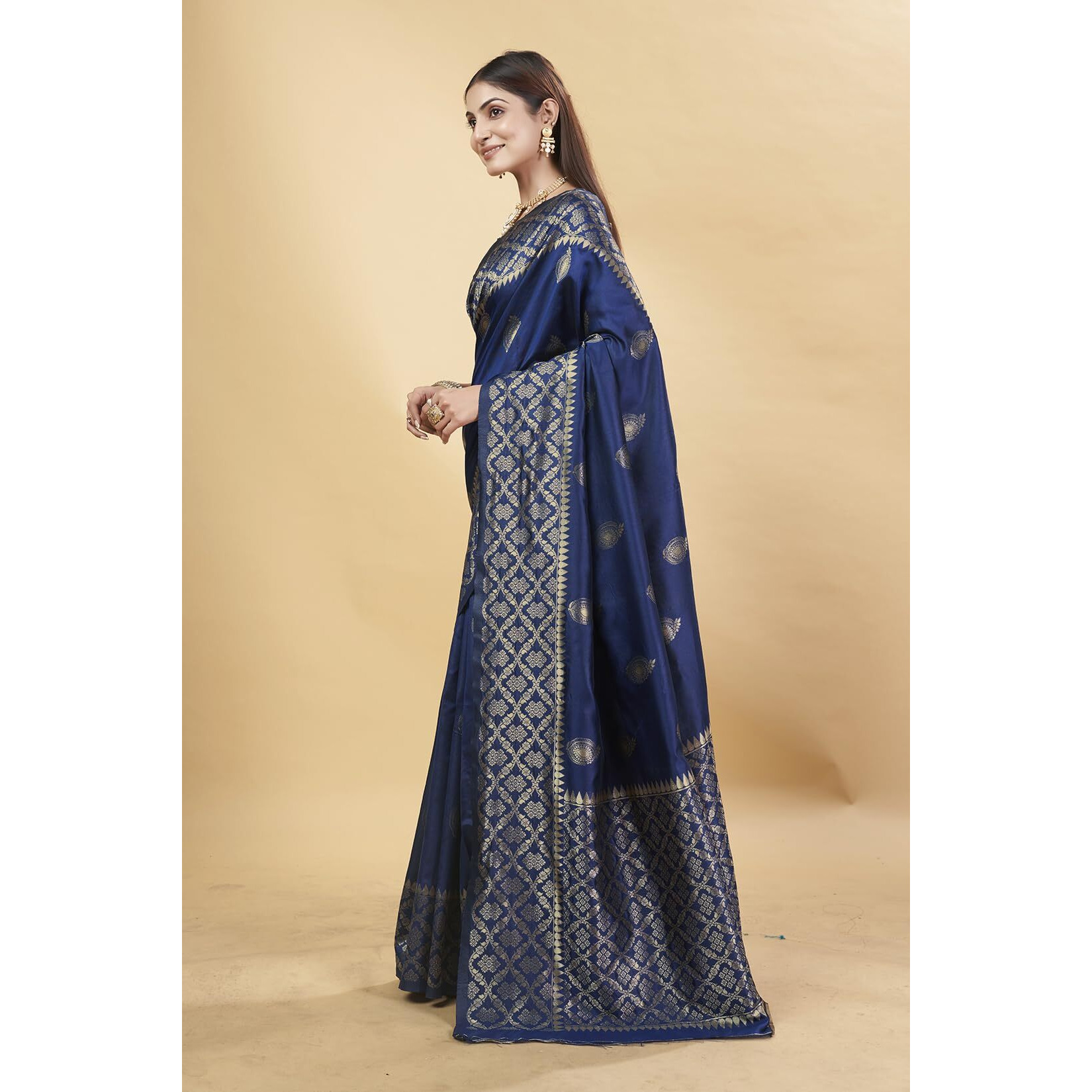 Shasmi Women's Banarasi Saree Pure Kanjivaram Silk Saree Soft New Ladies 2025 Design Wear Pattu Sarees Latest Party Sari Collections With Blouse Piece For Wedding Sadi (Pari-193 Navy Blue)