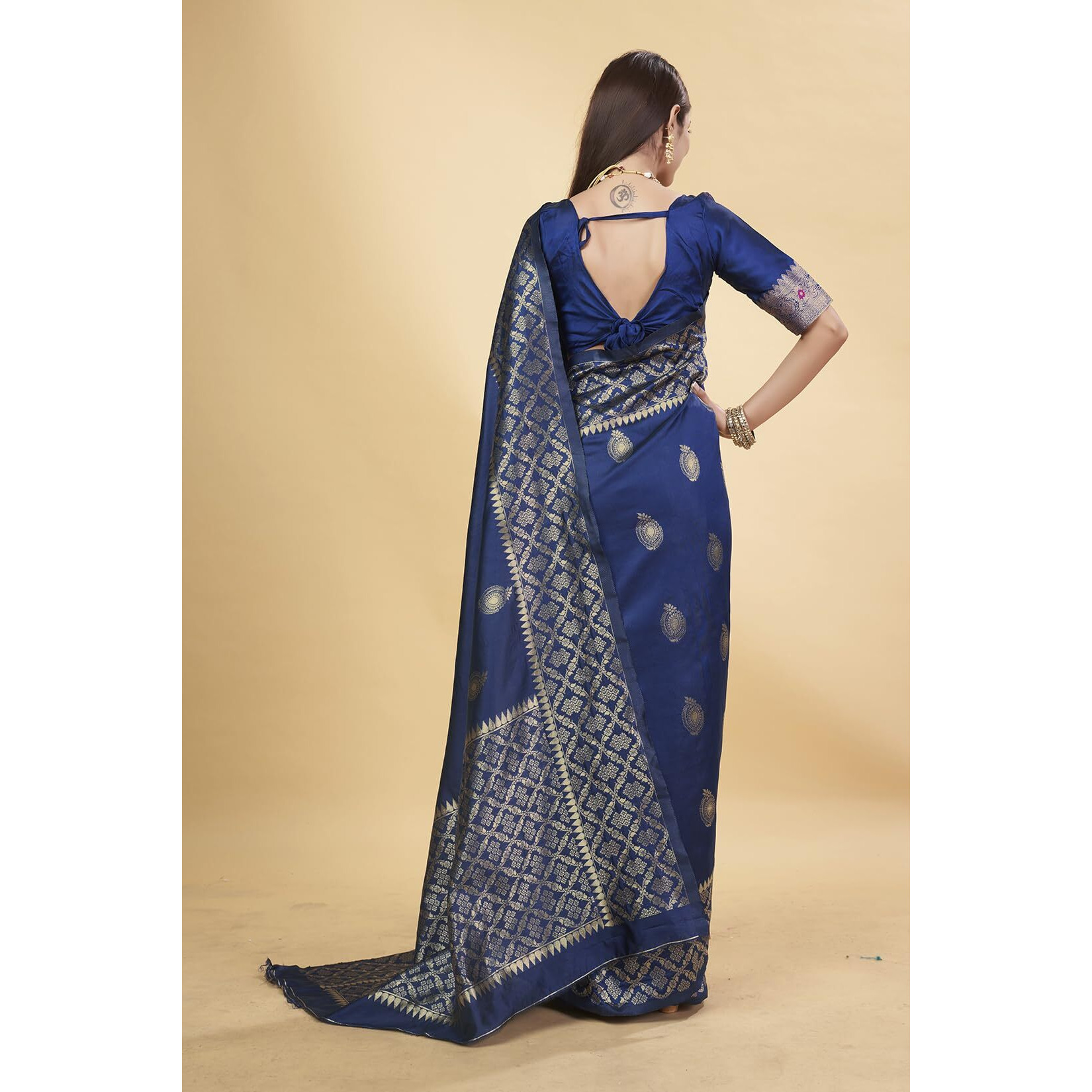 Shasmi Women's Banarasi Saree Pure Kanjivaram Silk Saree Soft New Ladies 2025 Design Wear Pattu Sarees Latest Party Sari Collections With Blouse Piece For Wedding Sadi (Pari-193 Navy Blue)