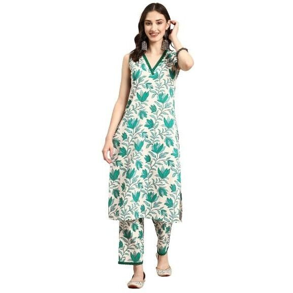 Smowkly V-Neck Sleeveless Kurta For Women (1435_Mgrn_Xl) Mint Green