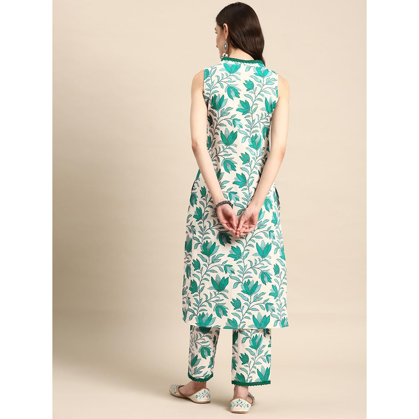 Smowkly V-Neck Sleeveless Kurta For Women (1435_Mgrn_Xl) Mint Green