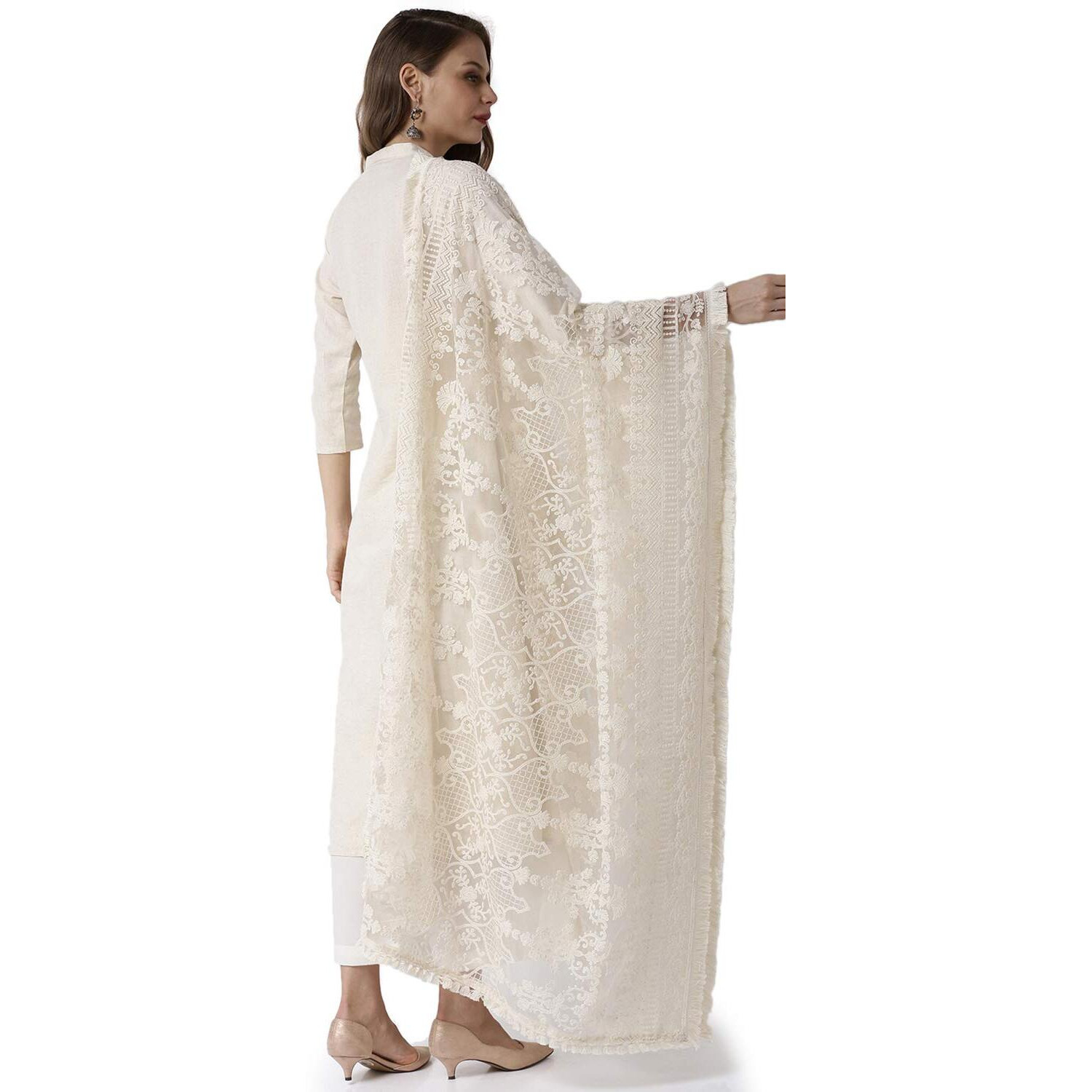 Soch Women Beige Crepe Embroidedred Dupatta