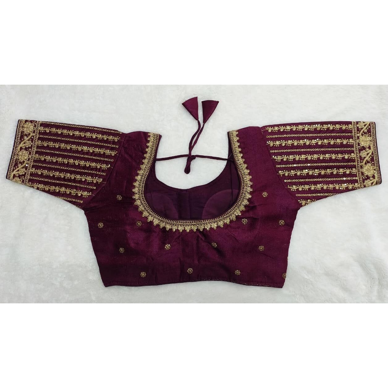 Vihu Fashion Women's Readymade Blouse Embroidery Multi Coding Gold Thread Indian Ethnic Designer Stitched Readymade Saree Half Sleeve Wine Blouse For Women For Saree Lehenga Choli
