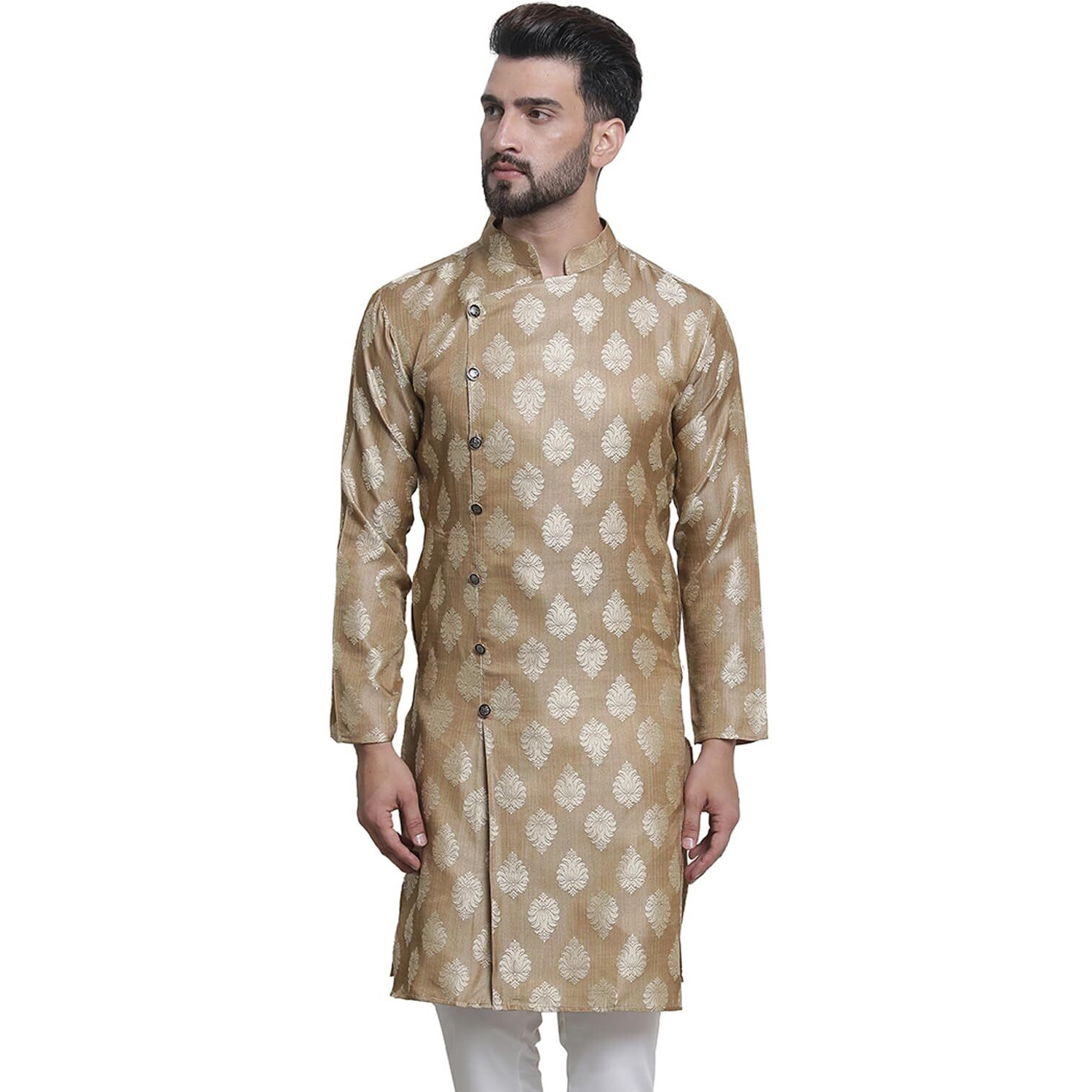 Sojanya (Since 1958 Men's Jacquard Silk Beige Only Long Kurta