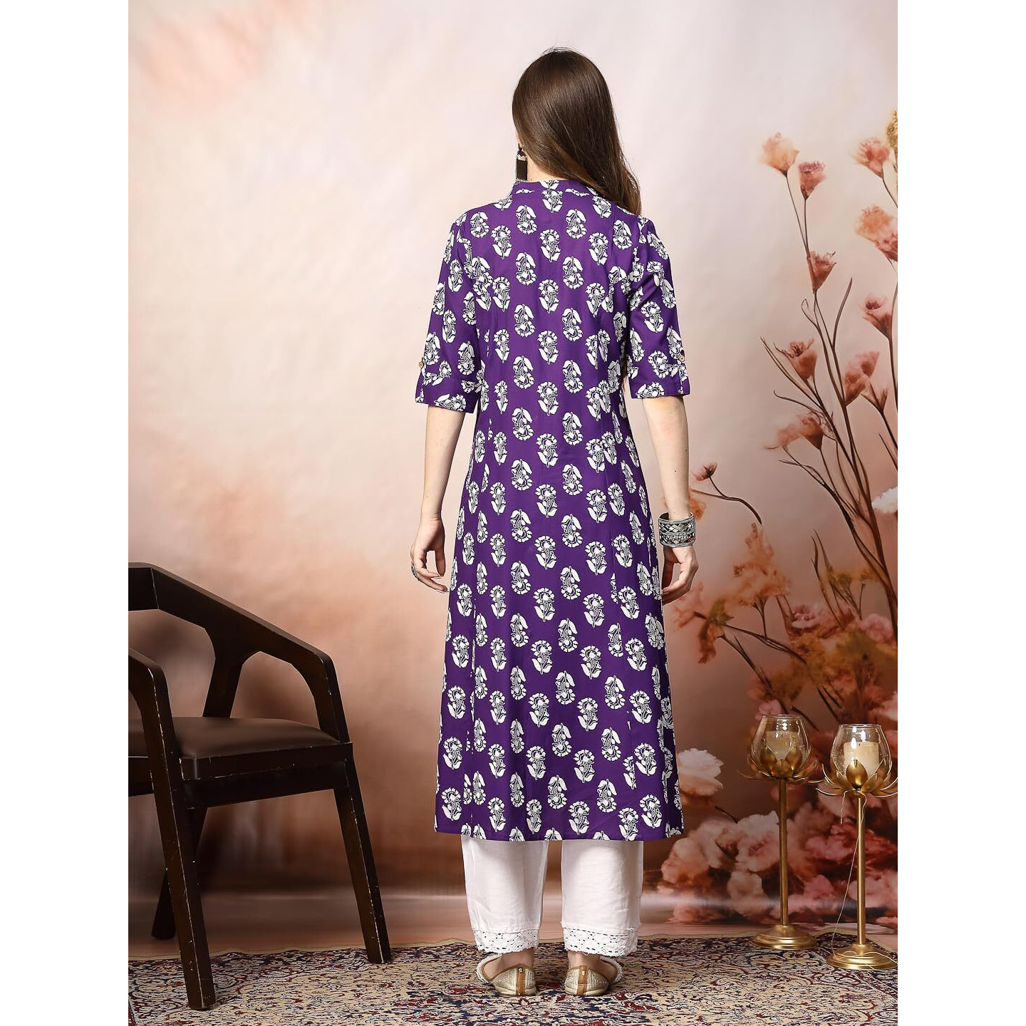 Stylum Women's Floral Printed Rayon A-Line Kurta (Johnyvoil42_Violet, Xl)