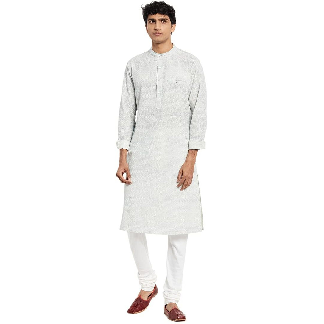 Fabindia Men's Cotton Solids Slim Kurta (100718301_White