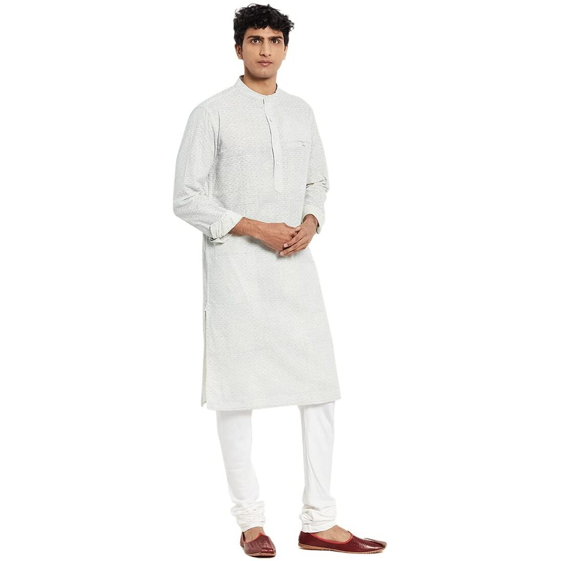Fabindia Men's Cotton Solids Slim Kurta (100718301_White