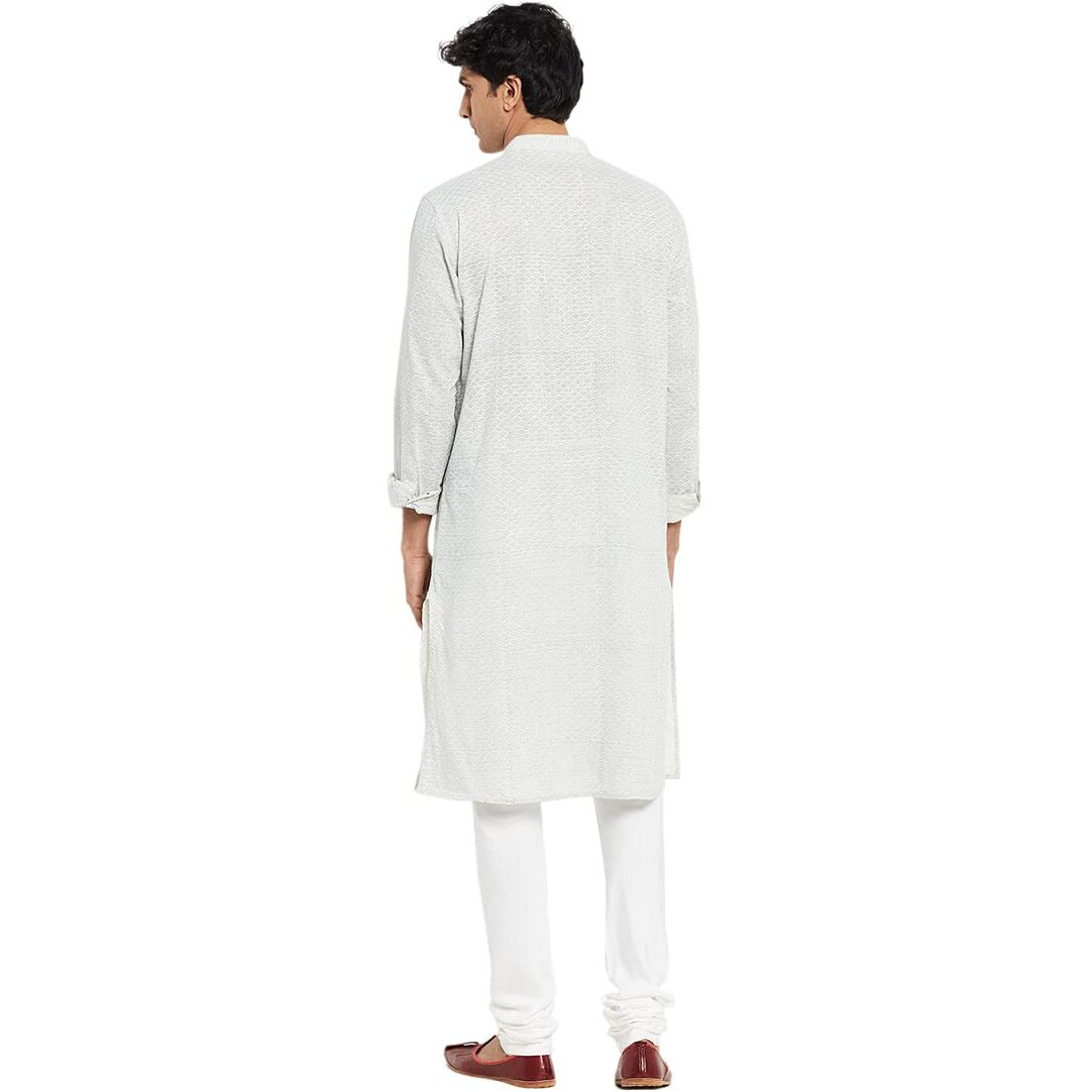 Fabindia Men's Cotton Solids Slim Kurta (100718301_White