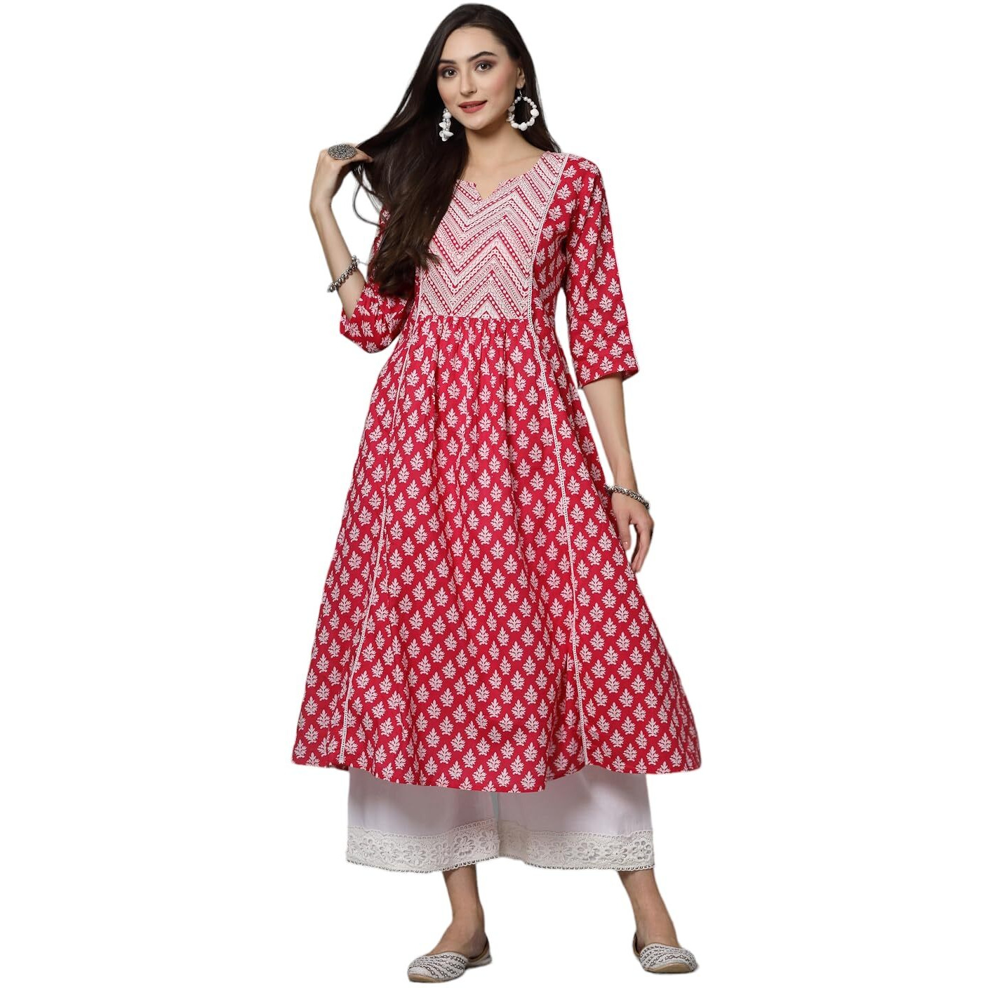 Stylum Women's Floral Printed Cotton A-Line Kurta (Pinkfizz40_Pink, L)