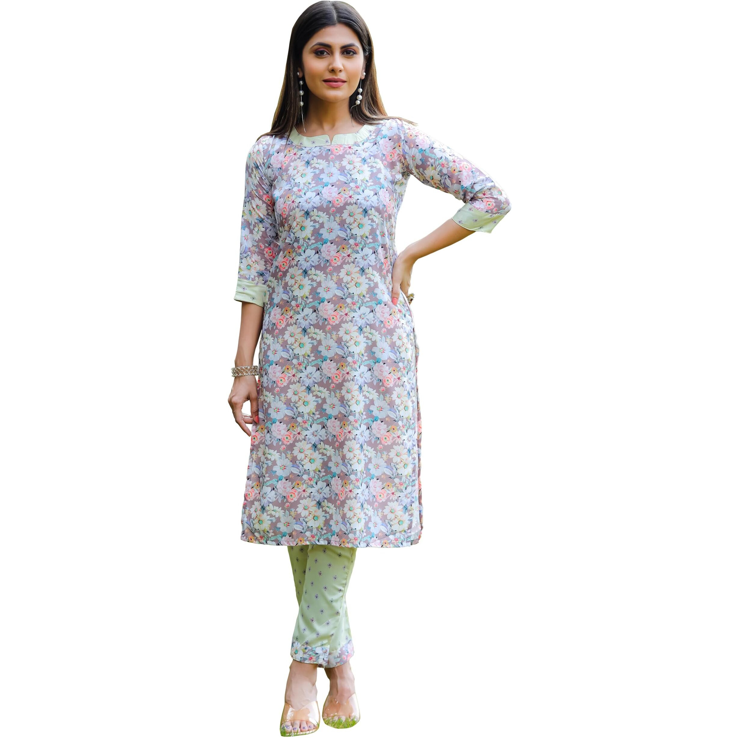 Sugathari Kurta Set For Women | Women Kurta | Women Kurta Sets Kurtis | Women Kurta Pant Set | Women Kurta Pant Set Women Kurti Set With Pant | Women Kurti Set With Pant Cotton (Kp 96 Grey Pista L)