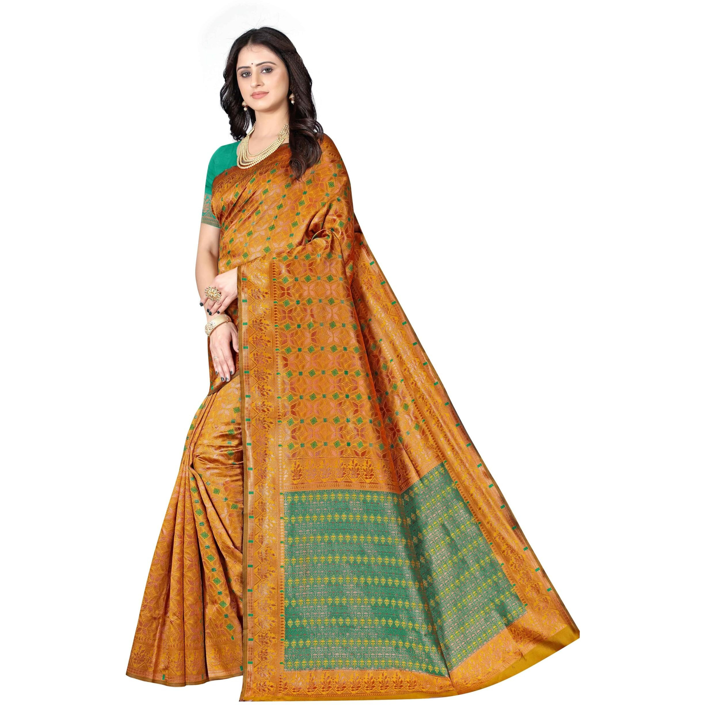 Sugathari Women's Banarasi Saree Pure Kanjivaram Silk Soft New Ladies 2024 Design Wear Pattu Sarees Latest Cotton Party Sari Collections With Blouse Piece For Wedding Sadi (Pari-183-Mustared)