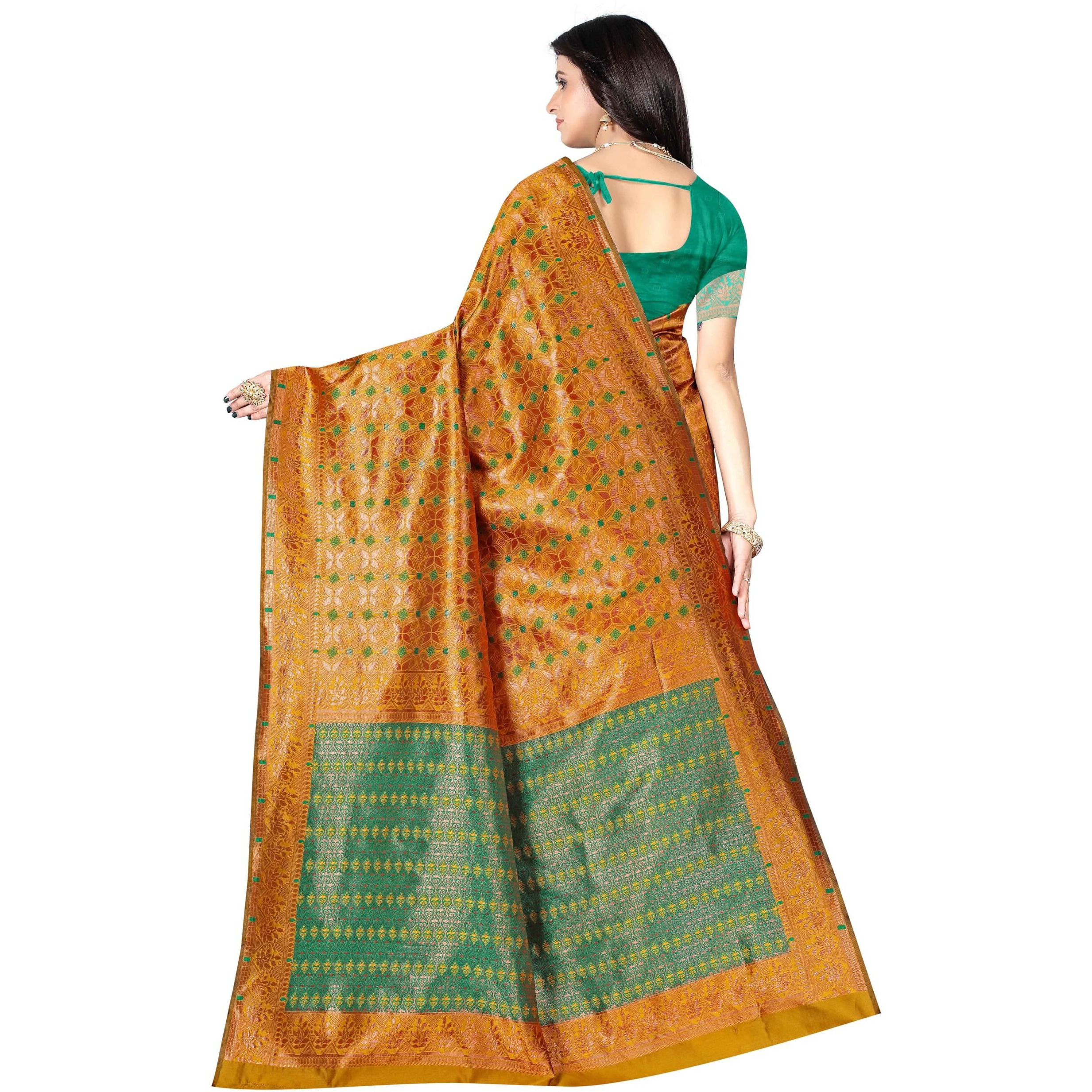 Sugathari Women's Banarasi Saree Pure Kanjivaram Silk Soft New Ladies 2024 Design Wear Pattu Sarees Latest Cotton Party Sari Collections With Blouse Piece For Wedding Sadi (Pari-183-Mustared)