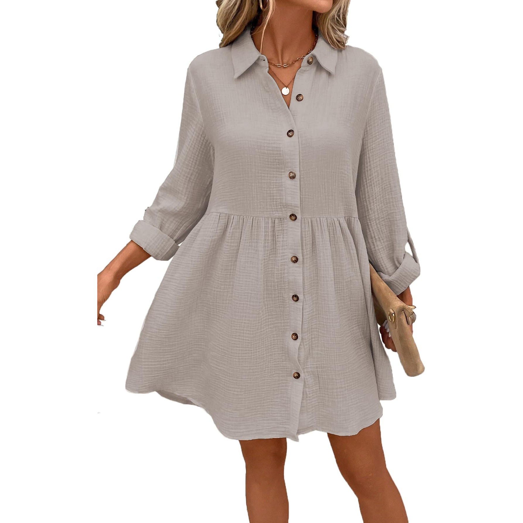 Tadkee Women's Polyester Classic Above The Knee Casual Dress (Fn-Pop-Dress-131-Cream-Xs_Cream