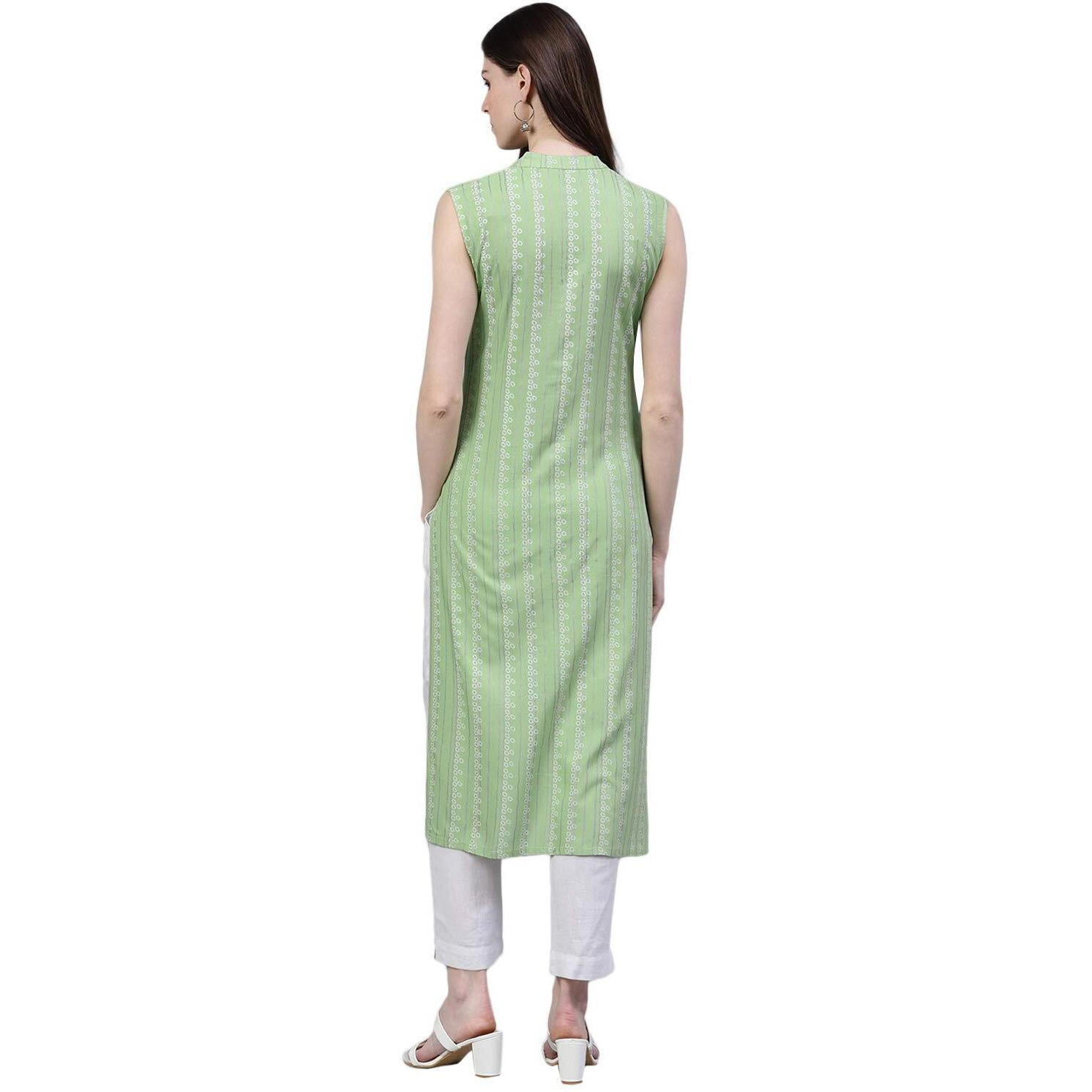 Stylum Women's Striped Rayon Straight Kurta (Solopista42_Pista, Xl)