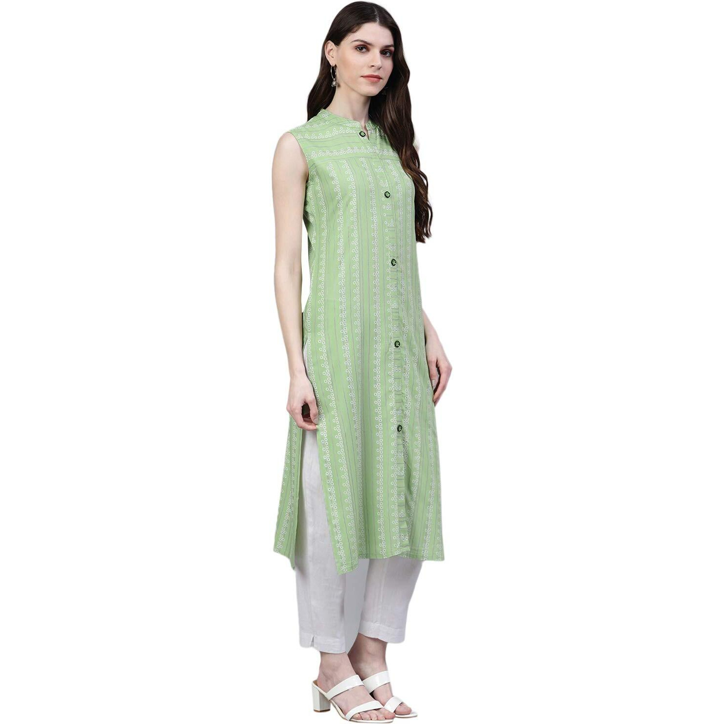 Stylum Women's Striped Rayon Straight Kurta (Solopista42_Pista, Xl)