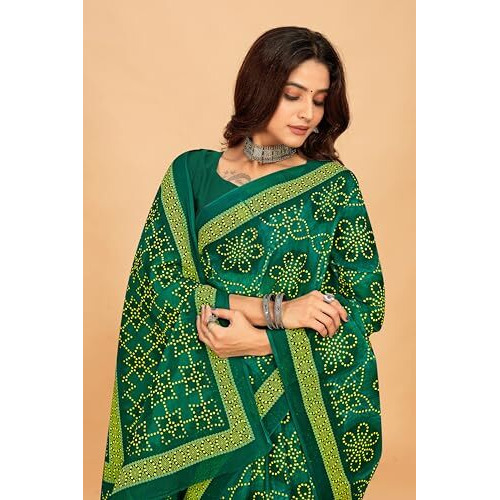 Tamaira Fashion Women's Bandhani Printed Pure Cotton Mulmul Saree Without Blouse Piece(11635_Seagreen)