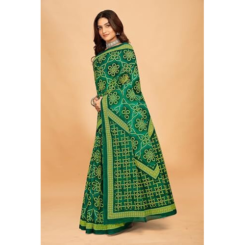 Tamaira Fashion Women's Bandhani Printed Pure Cotton Mulmul Saree Without Blouse Piece(11635_Seagreen)