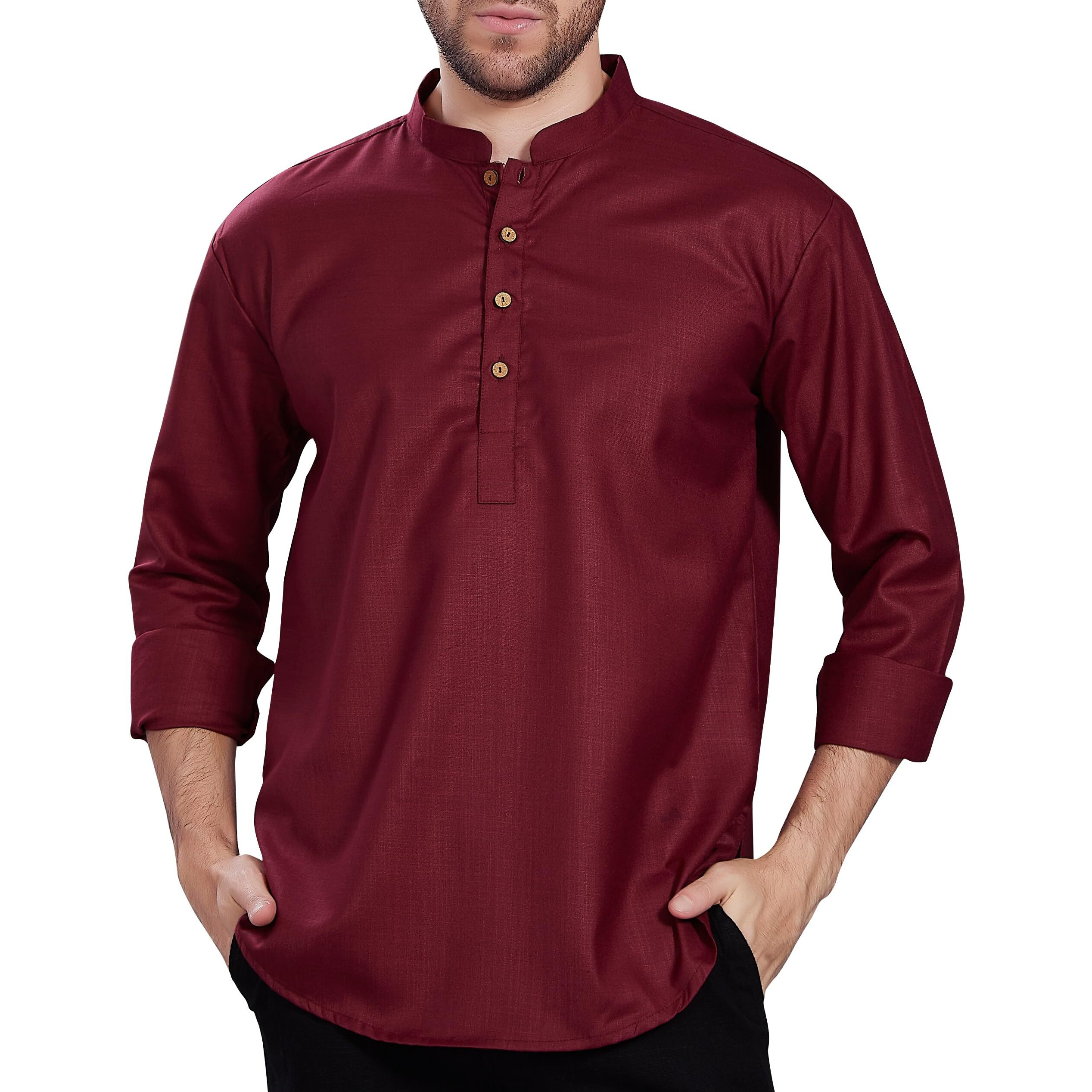 Divisive Men's Cotton Relaxed Fit Short Kurta (Dkrt848_Xxl_Maroon)