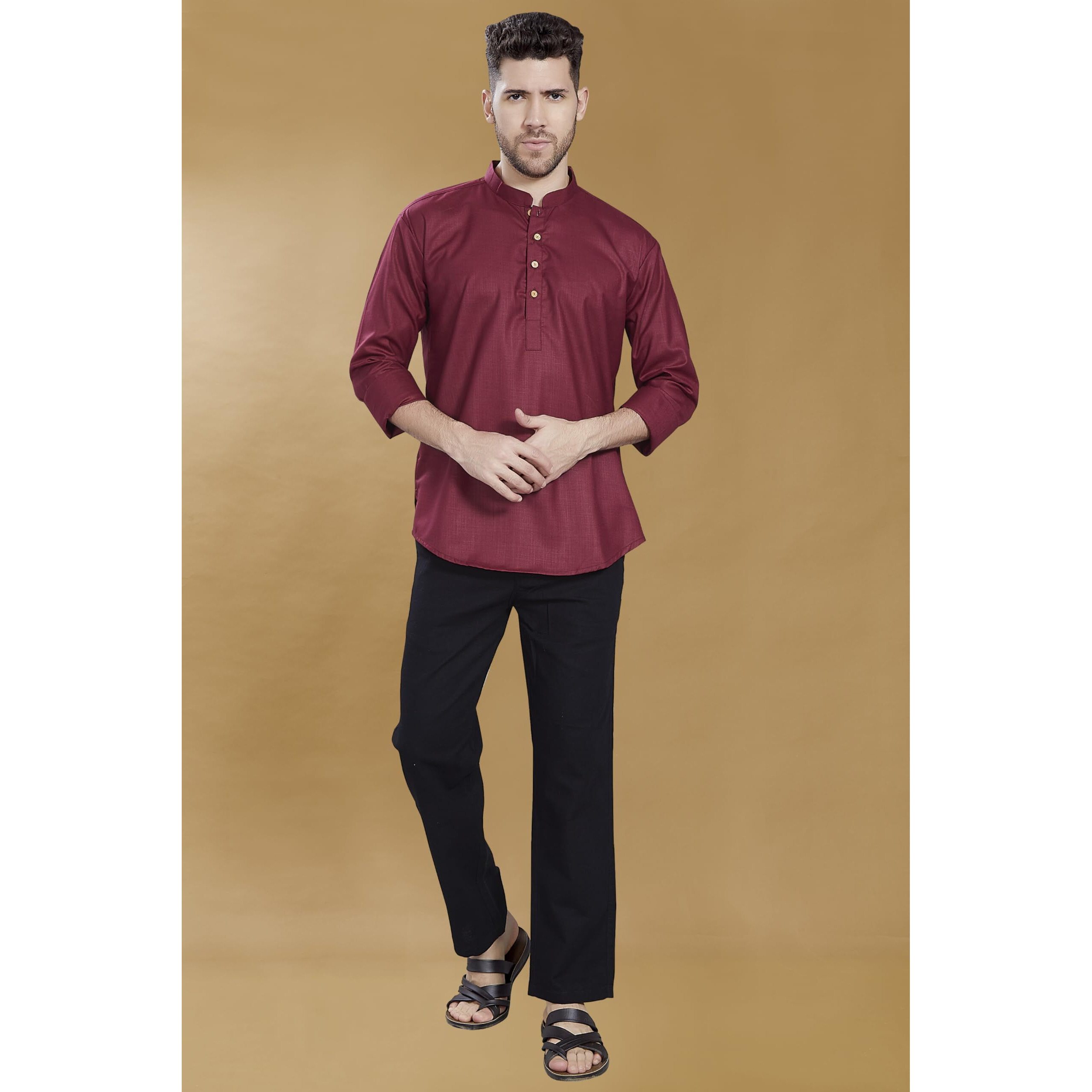 Divisive Men's Cotton Relaxed Fit Short Kurta (Dkrt848_Xxl_Maroon)