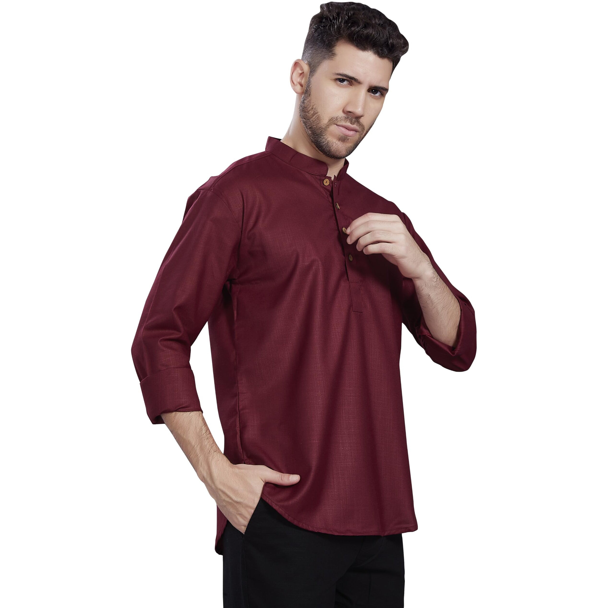 Divisive Men's Cotton Relaxed Fit Short Kurta (Dkrt848_Xxl_Maroon)