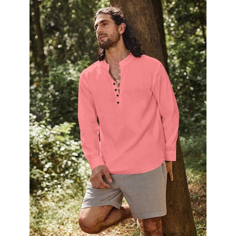 Royalscout Men's Cotton Solid Full Sleeve Short Kurta Shirt Peach