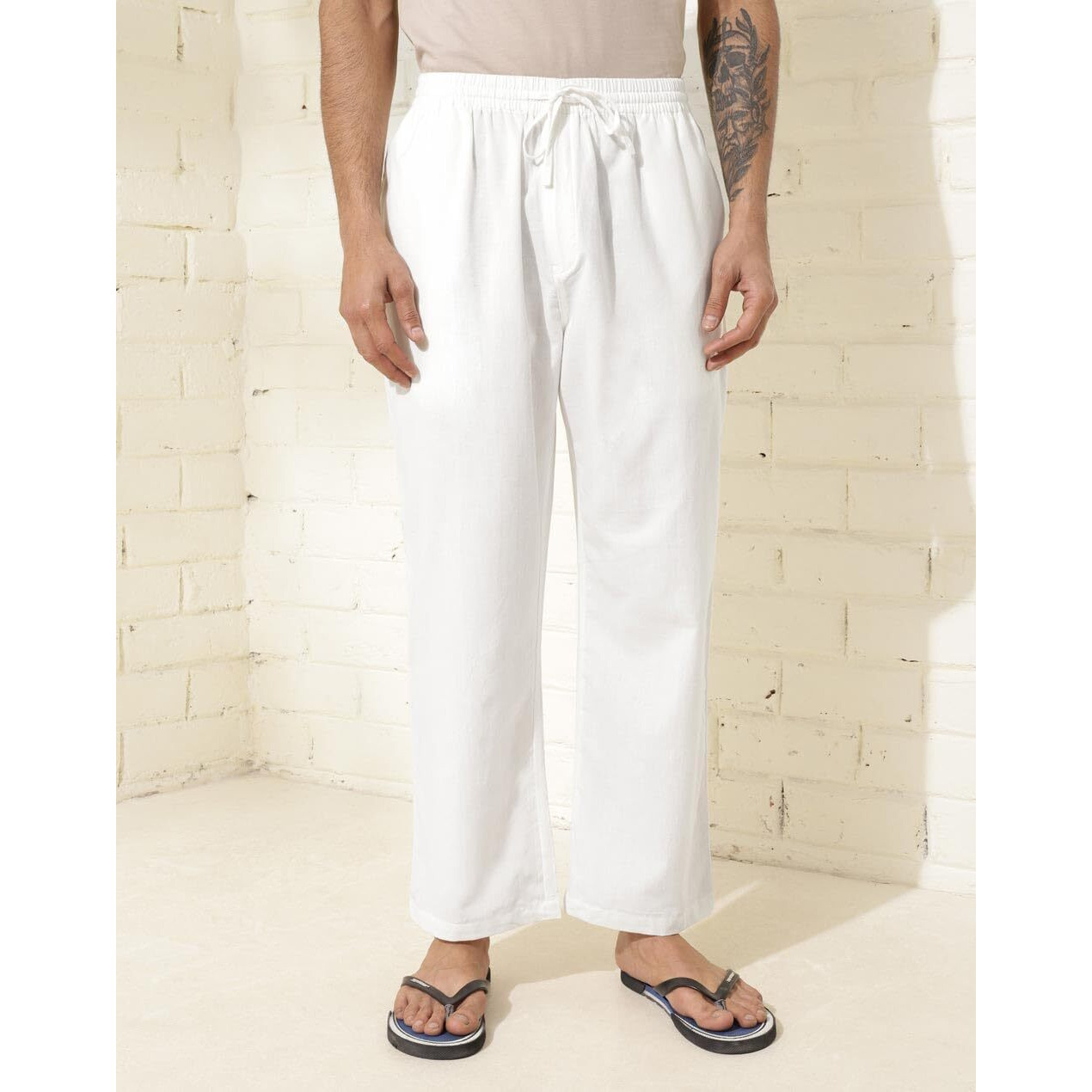 Fabindia Offwhite Cotton Woven Pyjama