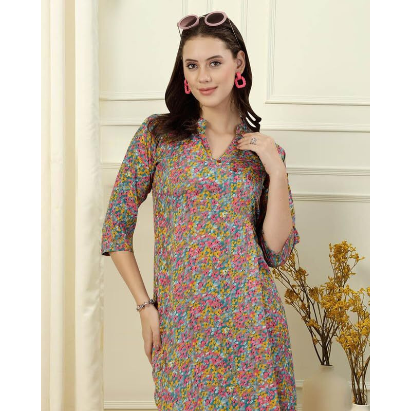 I Enterprise Women's Polyester Tunic Knee-Length Dress (Y1_Inco-024_Multicolor5