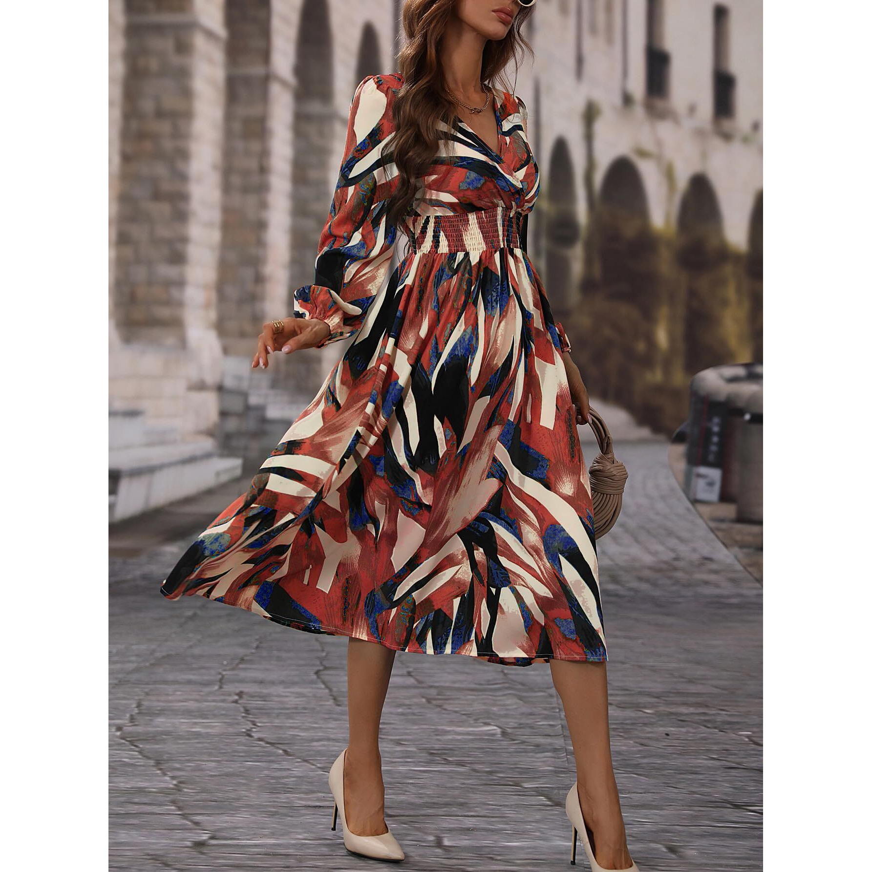 Avanova Creap Pink V-Neck Maxi Western Dresses For Women (Dress 85 Pink L)