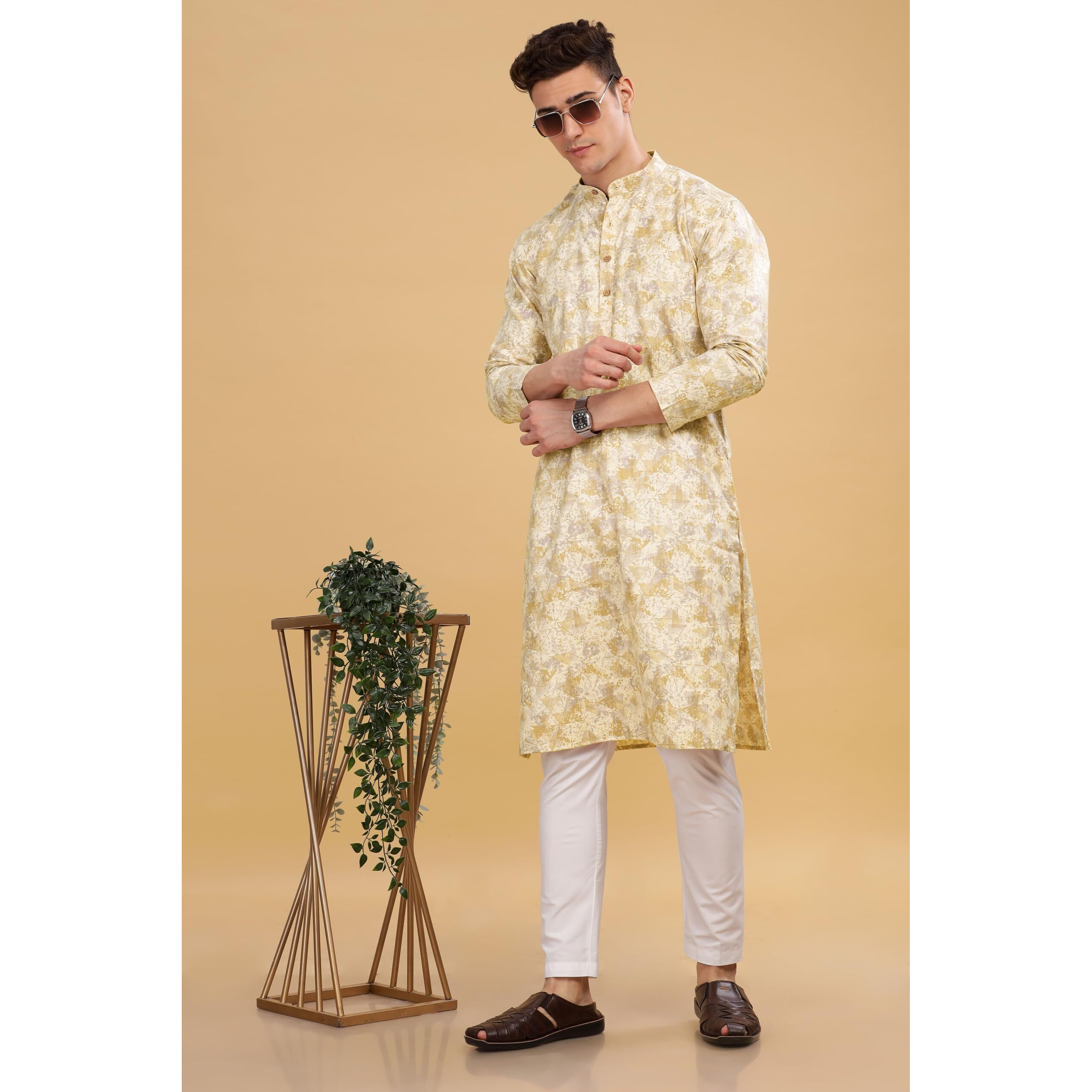 Be Active Men's Cotton Regular Kurta (C-399-4_Yellow-1