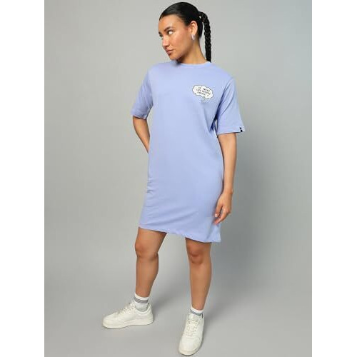 Bewakoof Heavy Duty 1.0 Official Garfield Merchandise Women's Graphic Printed Oversized Fit Half Sleeve Round Neck Terry T-Shirt Dress_ 589797_Purple_ 2Xl
