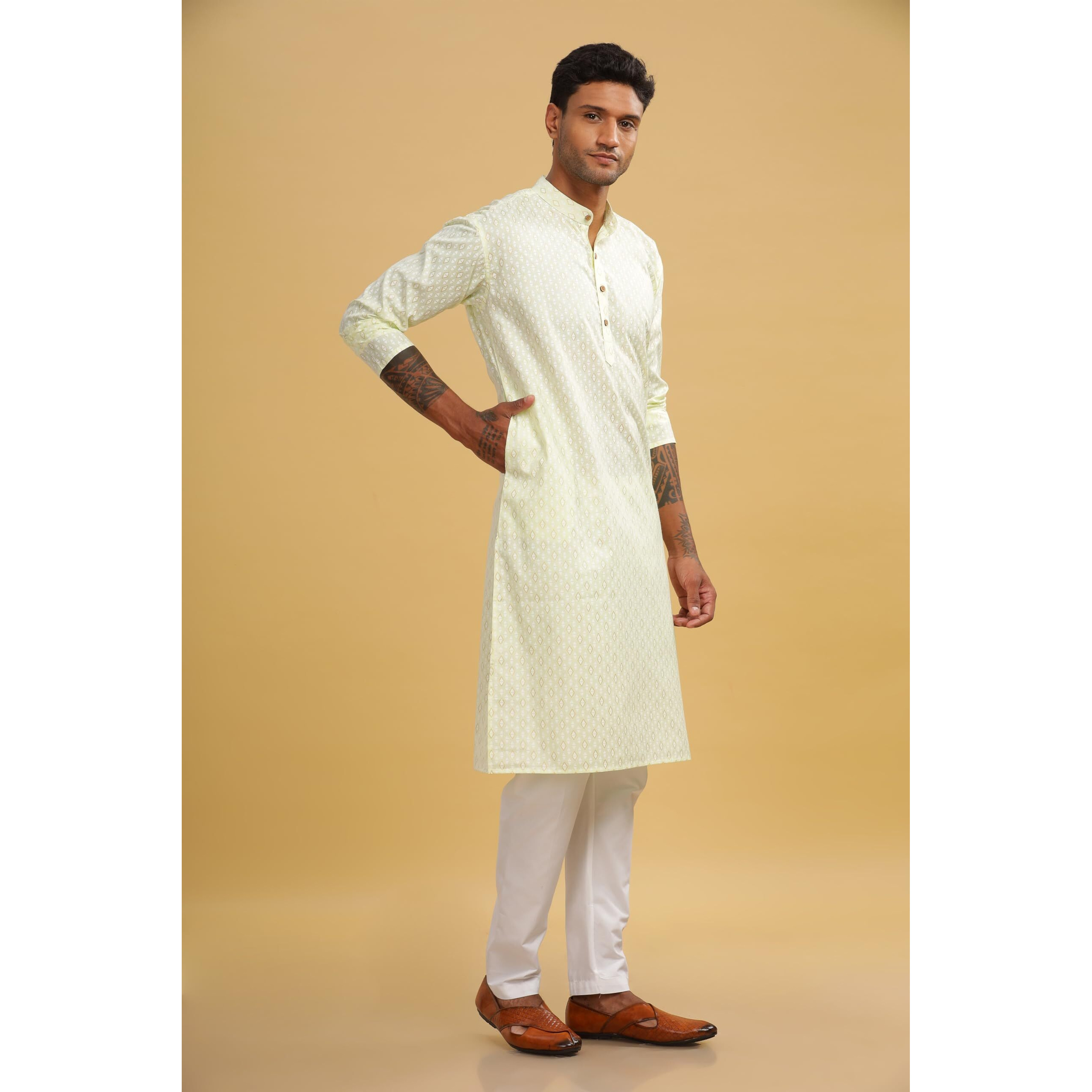 Be Active Men's Cotton Regular Kurta (C-399-4_L_Green)