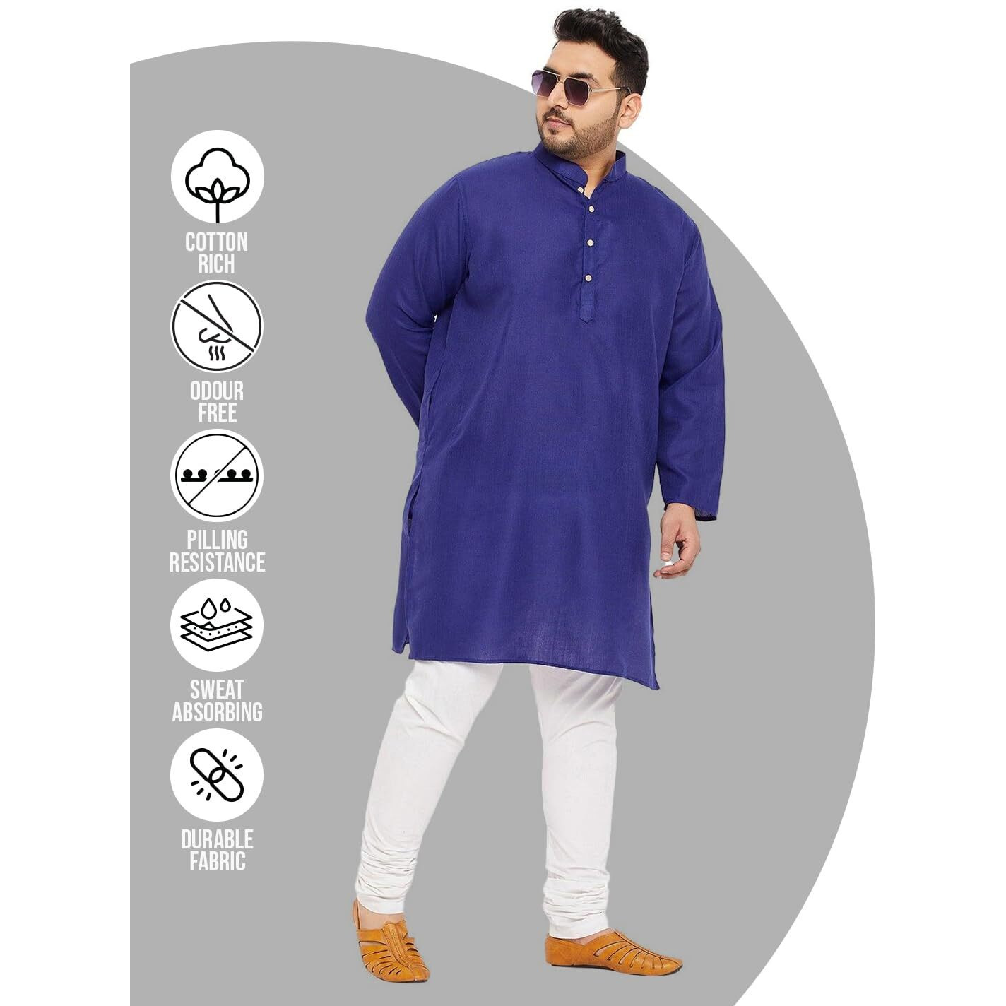 Bigbanana Plus Size Men's Regular Fit Kurta (Ullas-Royal Blue,Royal Blue,2Xl)