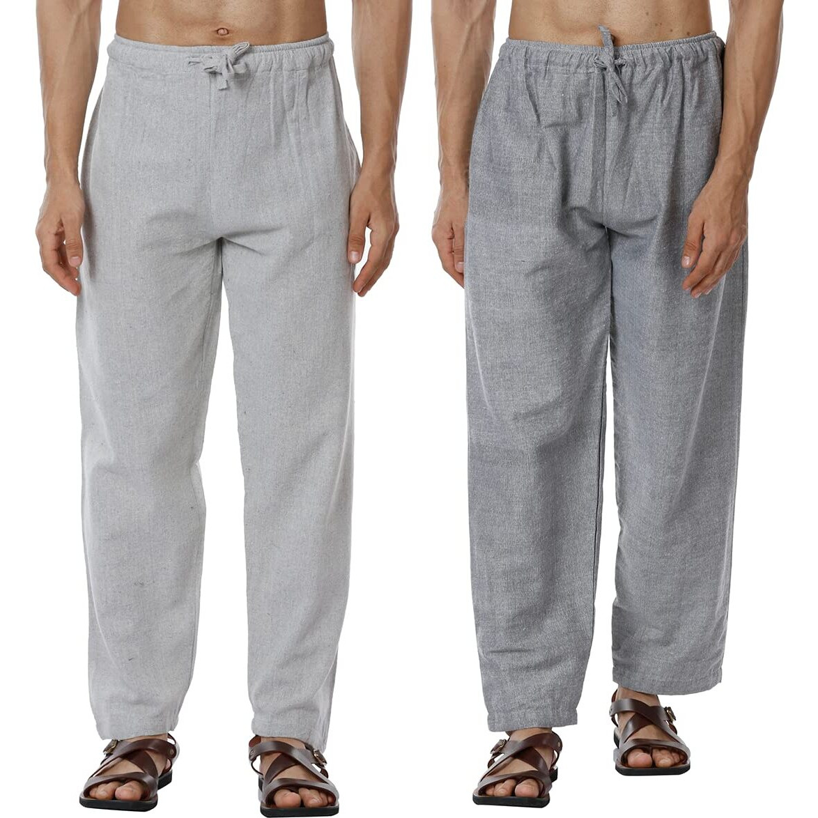 Digital Shopee Men's Eco-Friendly Cotton Pyjama Pack Of 2 | Grey + Melange Grey | 32-40Inches