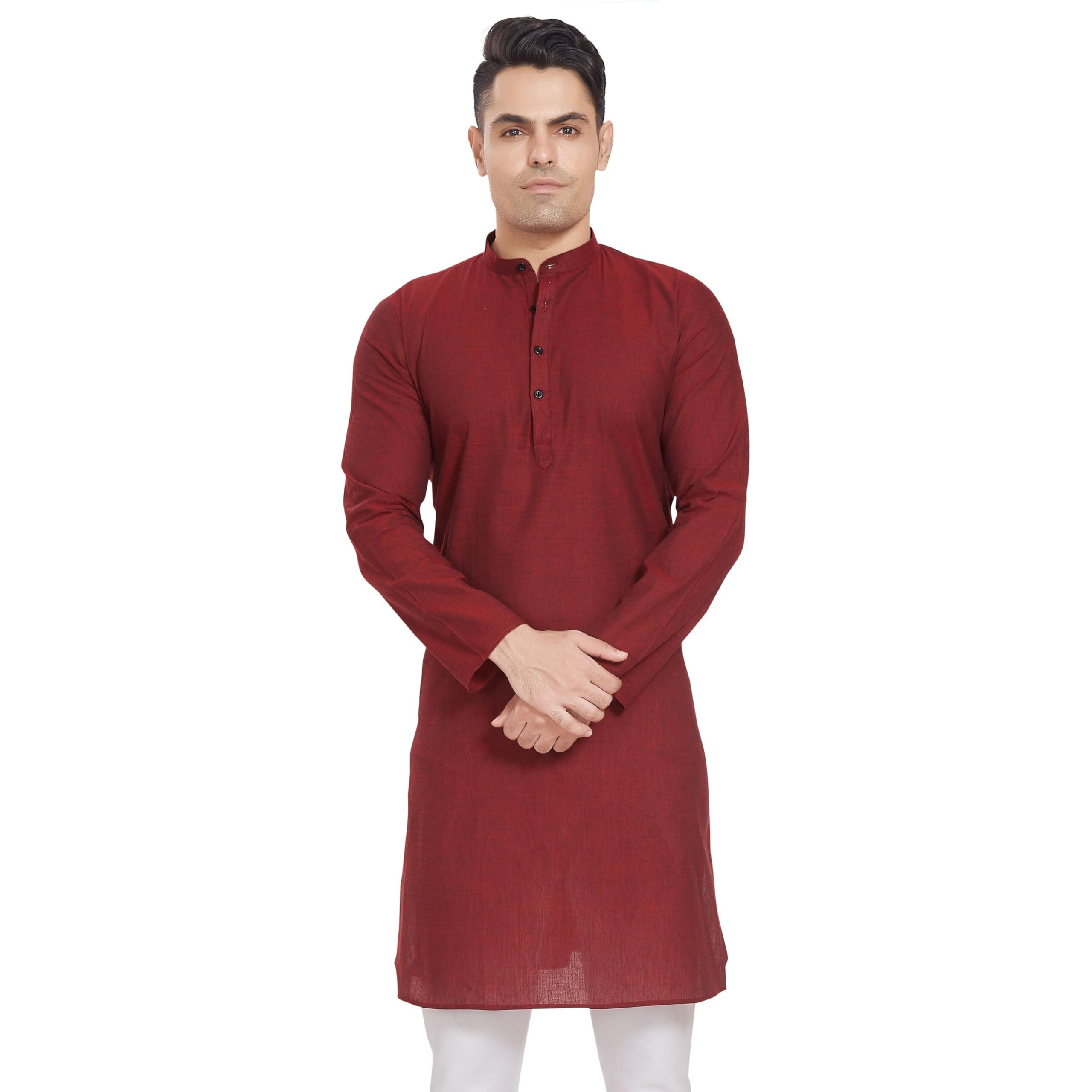 Divisive Men's Pure Cotton Only Regular Fit Long Kurta (Dkrt303_Xl_Maroon)