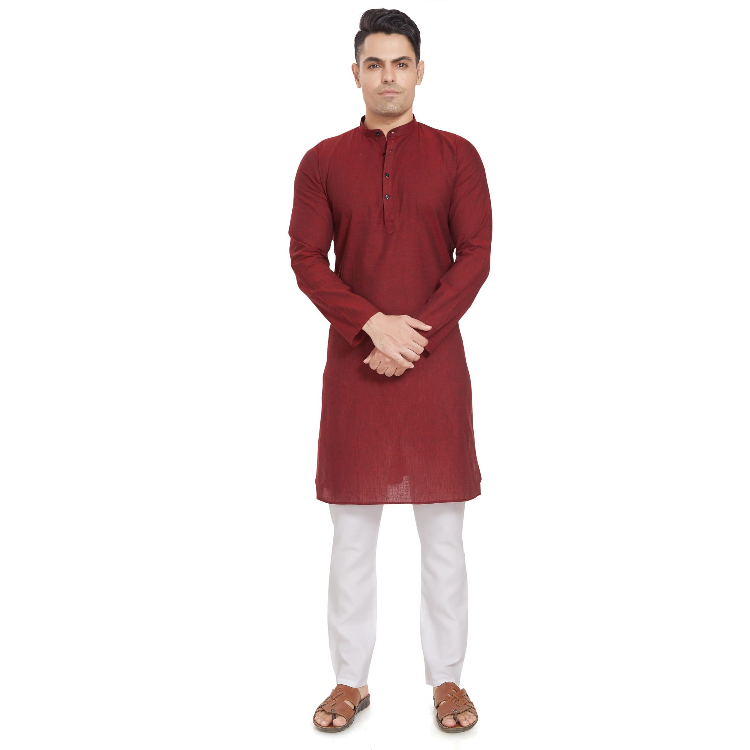 Divisive Men's Pure Cotton Only Regular Fit Long Kurta (Dkrt303_Xl_Maroon)