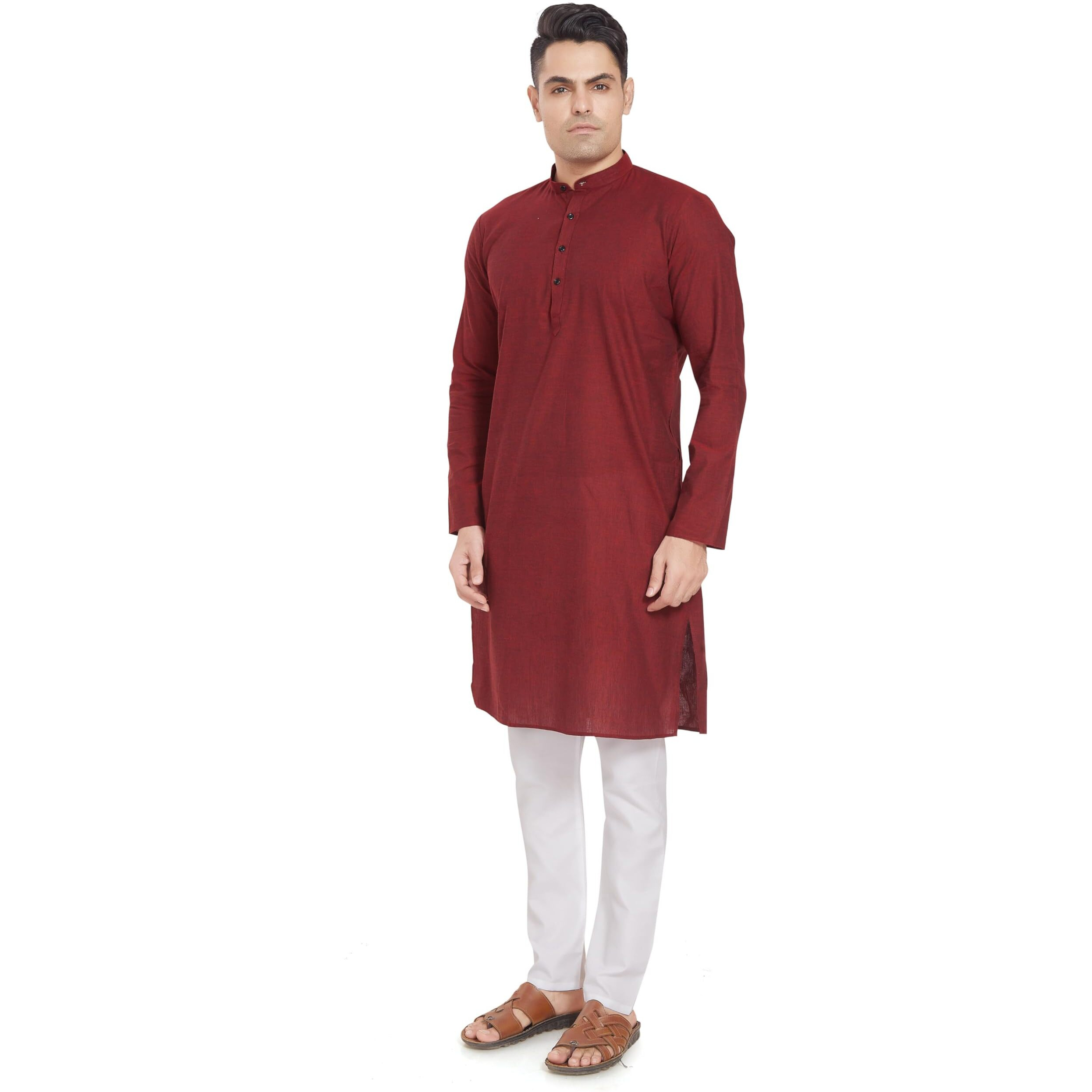 Divisive Men's Pure Cotton Only Regular Fit Long Kurta (Dkrt303_Xl_Maroon)