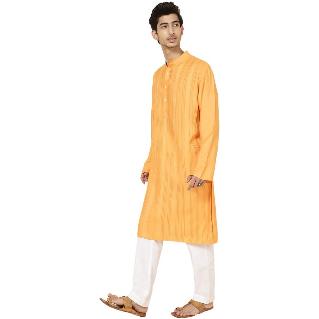 Fabindia Men's Silk Blend Slim Kurta (20062835_Yellow_L)