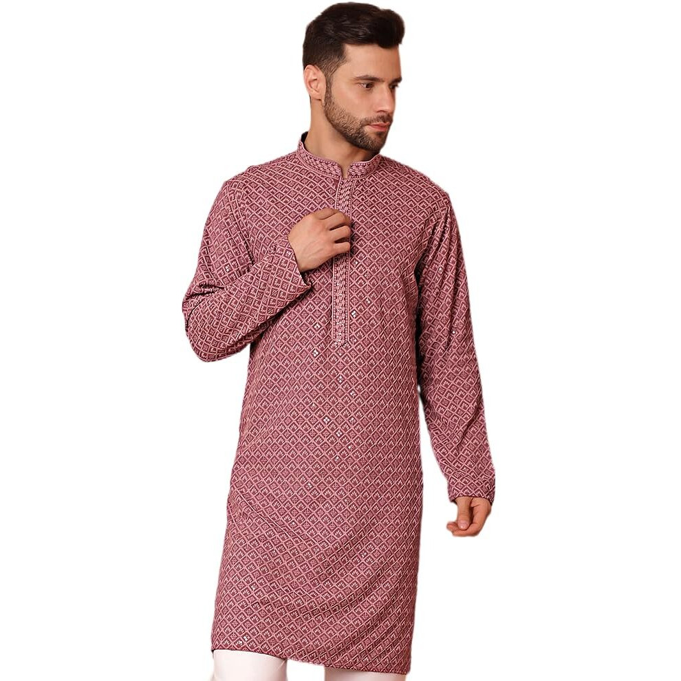 Jompers Men Magenta Embroidered And Sequence Kurtas (Magenta, L)
