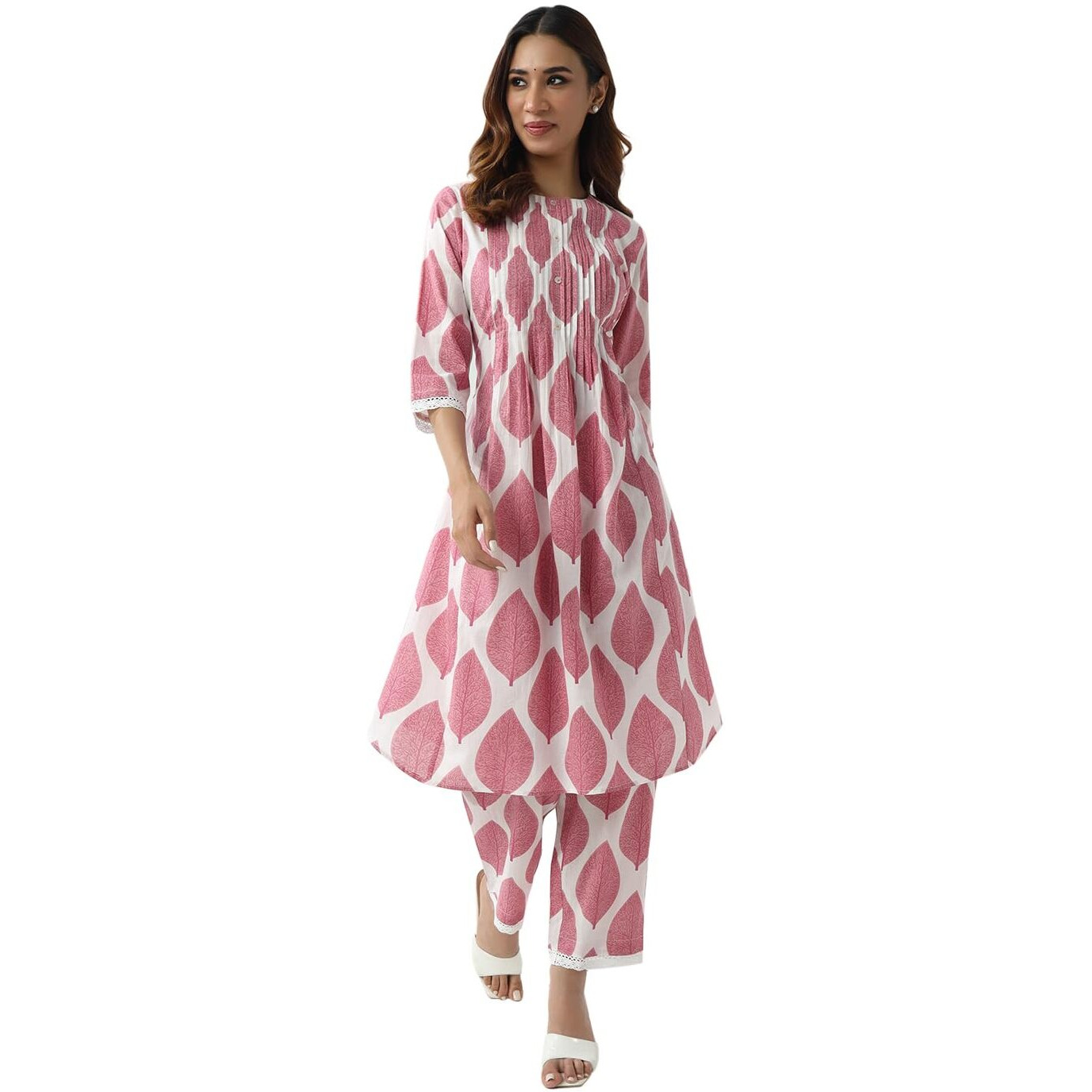 Fiorra Women's Pink Cotton Flared Kurta Set Set0170