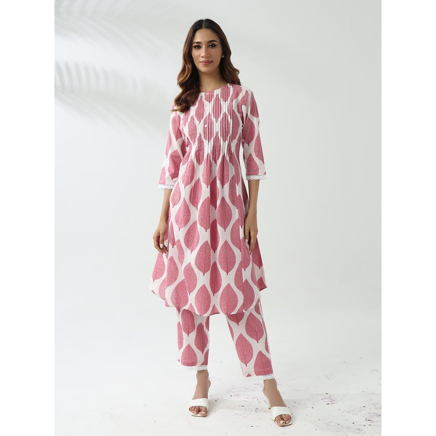 Fiorra Women's Pink Cotton Flared Kurta Set Set0170